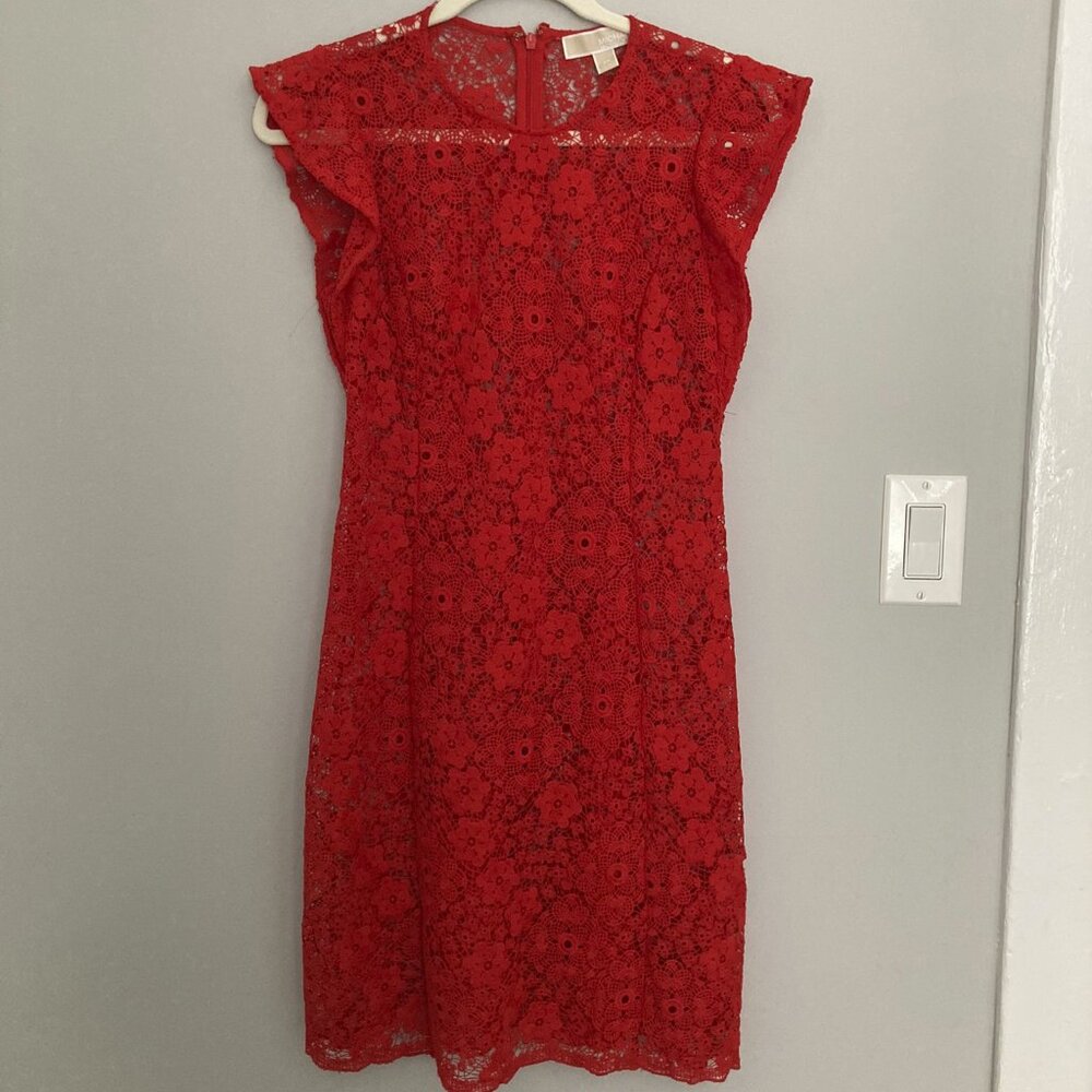 Michael Kors Red Floral Lace Dress Overlay